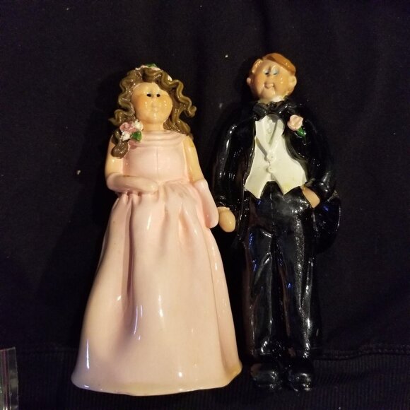Vintage 90s Enesco Wedding Cake Topper Donna Little 1999 Bride Groom Figurines - Picture 2 of 13